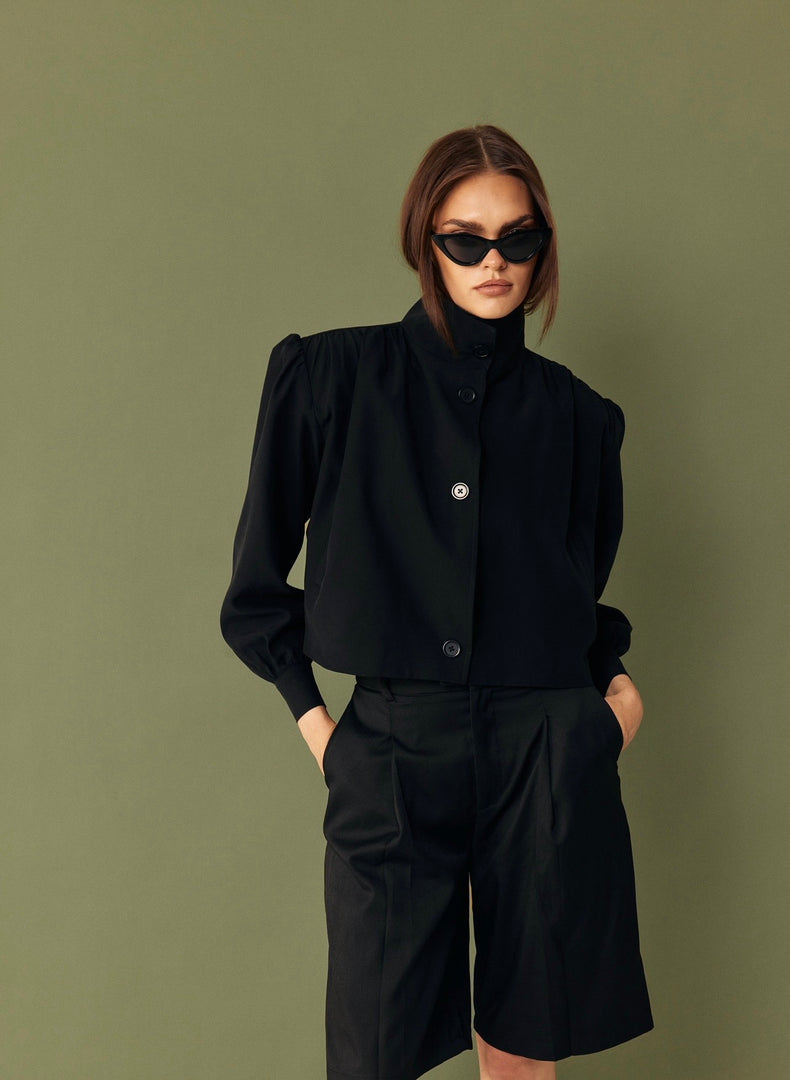 The Draped Bomber Jacket - Black