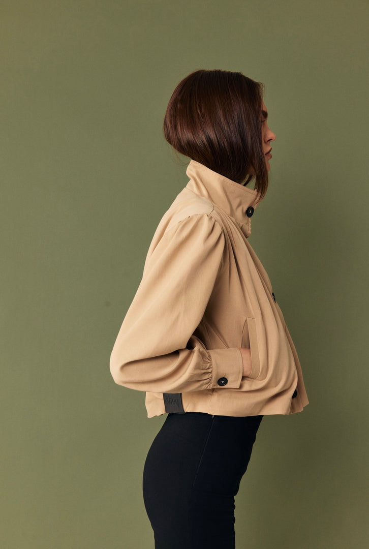 The Draped Bomber Jacket - Camel
