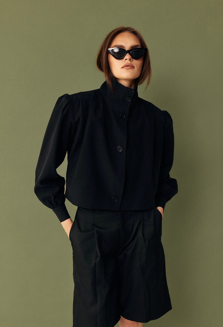 The Draped Bomber Jacket - Black