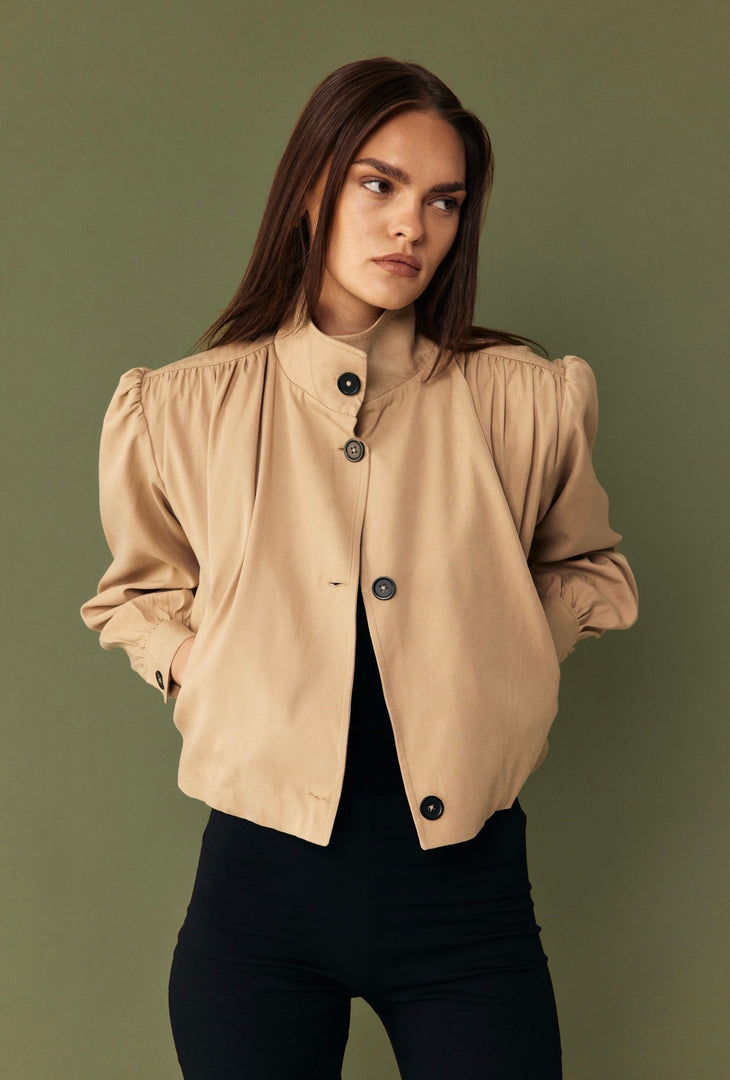 The Draped Bomber Jacket - Camel