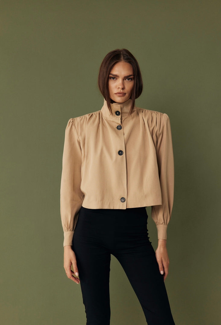 The Draped Bomber Jacket - Camel