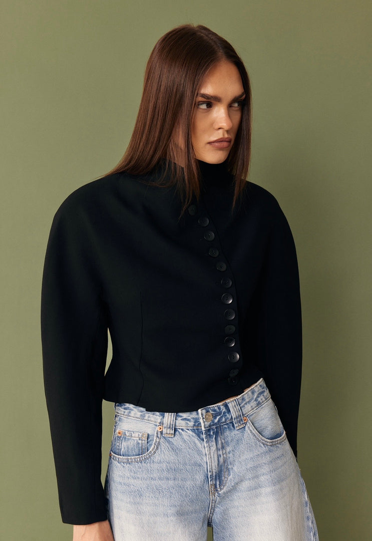 The Tailored Button Jacket - Black
