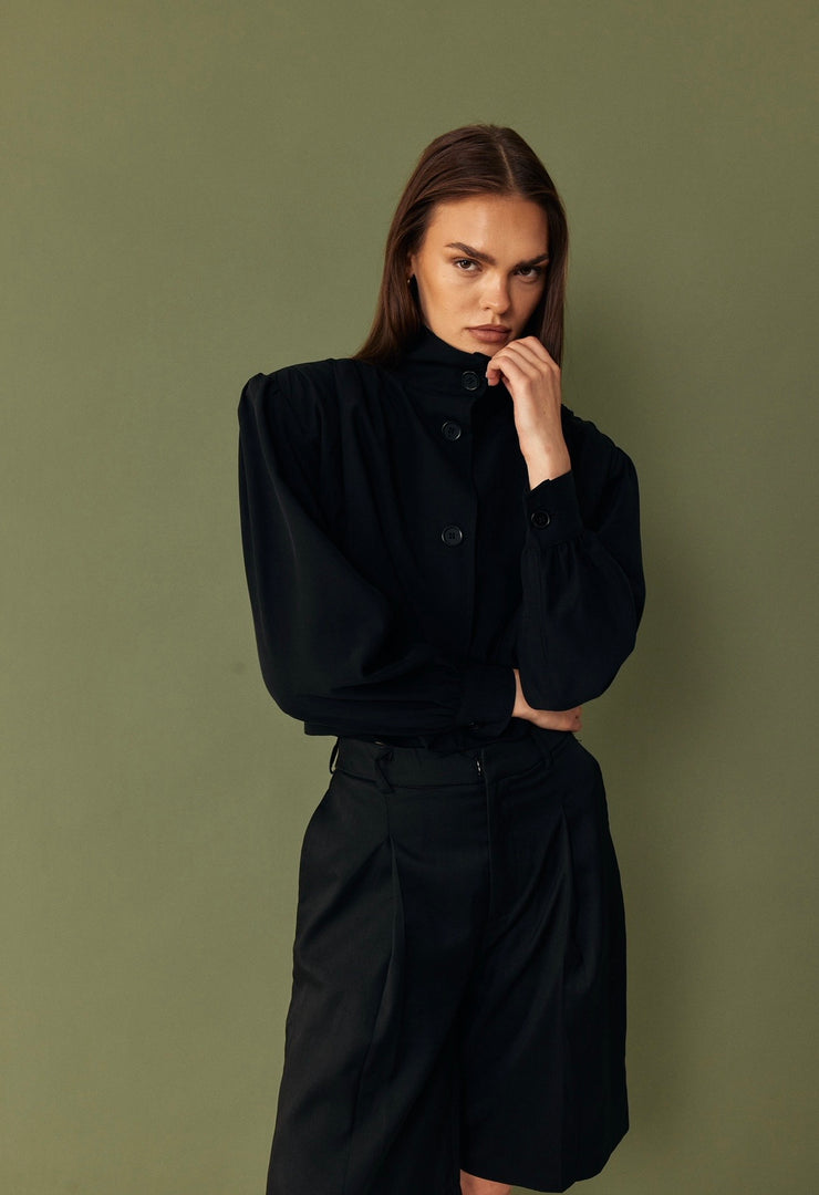 The Draped Bomber Jacket - Black